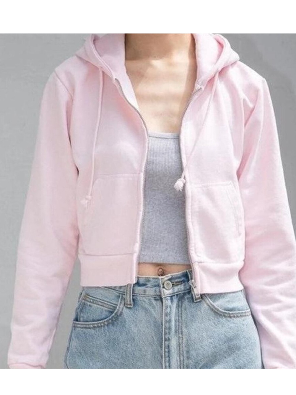 Brandy Melville Light Pink Cropped Hoodie Zip-Up